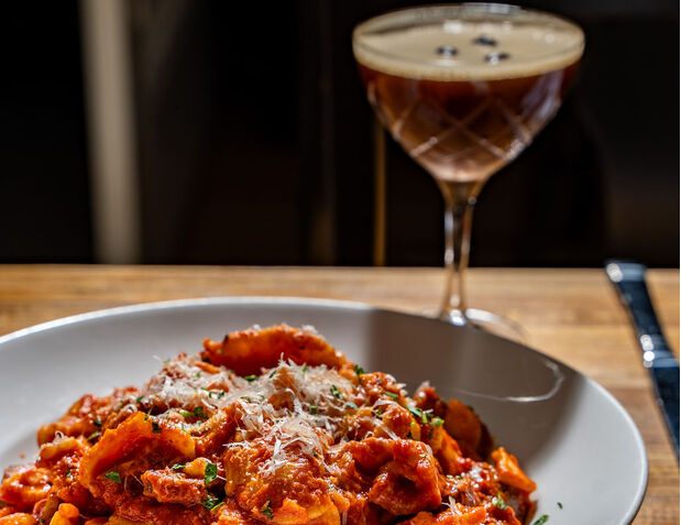 Pasta and wine.